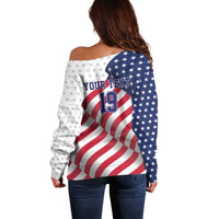 Custom USA Ice Hockey Off Shoulder Sweater Eagle Mascot Stars and Stripes Design