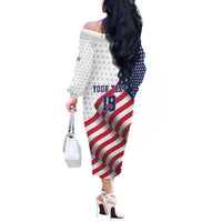 Custom USA Ice Hockey Off The Shoulder Long Sleeve Dress Eagle Mascot Stars and Stripes Design