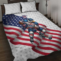 USA Ice Hockey Quilt Bed Set Eagle Mascot Stars and Stripes Design