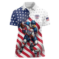 Custom USA Ice Hockey Women Polo Shirt Eagle Mascot Stars and Stripes Design