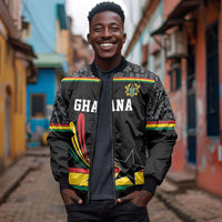 Custom World Football 2026 Ghana Bomber Jacket Black Star Adinkra Heritage Black Version