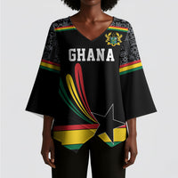 Custom World Football 2026 Ghana Kimono Sleeve Blouse Black Star Adinkra Heritage Black Version