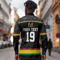 Custom World Football 2026 Ghana Long Sleeve Button Shirt Black Star Adinkra Heritage Black Version