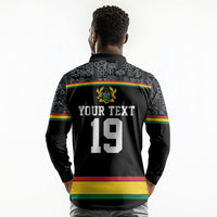Custom World Football 2026 Ghana Long Sleeve Polo Shirt Black Star Adinkra Heritage Black Version