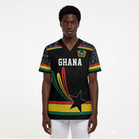 Custom World Football 2026 Ghana Scrub Top Black Star Adinkra Heritage Black Version