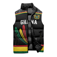 Custom World Football 2026 Ghana Sleeveless Puffer Jacket Black Star Adinkra Heritage Black Version