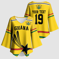 Custom World Football 2026 Ghana Kimono Sleeve Blouse Black Star Adinkra Heritage Yellow Version