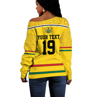 Custom World Football 2026 Ghana Off Shoulder Sweater Black Star Adinkra Heritage Yellow Version