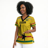 Custom World Football 2026 Ghana Scrub Top Black Star Adinkra Heritage Yellow Version