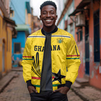 Custom World Football 2026 Ghana Sleeve Zip Bomber Jacket Black Star Adinkra Heritage Yellow Version