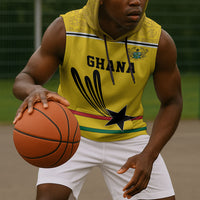 Custom World Football 2026 Ghana Sleeveless Hoodie Black Star Adinkra Heritage Yellow Version