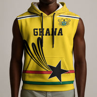 Custom World Football 2026 Ghana Sleeveless Hoodie Black Star Adinkra Heritage Yellow Version