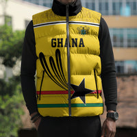 Custom World Football 2026 Ghana Sleeveless Puffer Jacket Black Star Adinkra Heritage Yellow Version