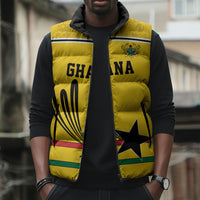 Custom World Football 2026 Ghana Sleeveless Puffer Jacket Black Star Adinkra Heritage Yellow Version
