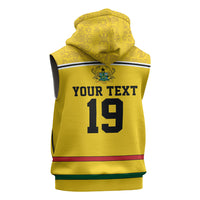Custom World Football 2026 Ghana Sleeveless Zip Hoodie Black Star Adinkra Heritage Yellow Version