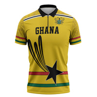 Custom World Football 2026 Ghana Zipper Polo Shirt Black Star Adinkra Heritage Yellow Version
