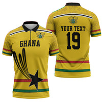 Custom World Football 2026 Ghana Zipper Polo Shirt Black Star Adinkra Heritage Yellow Version