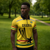 Custom World Football 2026 Ghana Zipper Polo Shirt Black Star Adinkra Heritage Yellow Version