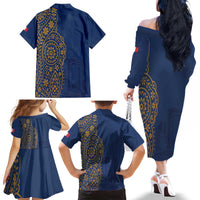 Italy Campania Family Matching Off The Shoulder Long Sleeve Dress and Hawaiian Shirt Vietri Sul Mare Tile With Pompeii Ruins - Wonder Print Shop