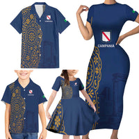 Italy Campania Family Matching Short Sleeve Bodycon Dress and Hawaiian Shirt Vietri Sul Mare Tile With Pompeii Ruins - Wonder Print Shop