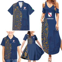Italy Campania Family Matching Summer Maxi Dress and Hawaiian Shirt Vietri Sul Mare Tile With Pompeii Ruins - Wonder Print Shop