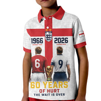 Custom England Football 60 Year Legacy Kid Polo Shirt 1966 Legends Then 2026 Legends Now