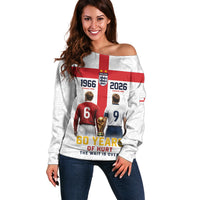 Custom England Football 60 Year Legacy Off Shoulder Sweater 1966 Legends Then 2026 Legends Now