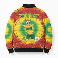Personalized Lithuania Christmas Tie Dye Bomber Puffer Jacket Skeleton Soccer Goal Celebration Santa Hat - Wonder Print Shop