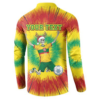 Personalized Lithuania Christmas Tie Dye Button Sweatshirt Skeleton Soccer Goal Celebration Santa Hat - Wonder Print Shop