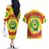 Personalized Lithuania Christmas Tie Dye Couples Matching Off The Shoulder Long Sleeve Dress and Hawaiian Shirt Skeleton Soccer Goal Celebration Santa Hat - Wonder Print Shop
