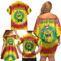 Personalized Lithuania Christmas Tie Dye Family Matching Off Shoulder Short Dress and Hawaiian Shirt Skeleton Soccer Goal Celebration Santa Hat - Wonder Print Shop
