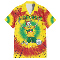Personalized Lithuania Christmas Tie Dye Family Matching Off Shoulder Short Dress and Hawaiian Shirt Skeleton Soccer Goal Celebration Santa Hat - Wonder Print Shop
