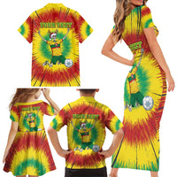 Personalized Lithuania Christmas Tie Dye Family Matching Short Sleeve Bodycon Dress and Hawaiian Shirt Skeleton Soccer Goal Celebration Santa Hat - Wonder Print Shop