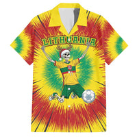 Personalized Lithuania Christmas Tie Dye Family Matching Short Sleeve Bodycon Dress and Hawaiian Shirt Skeleton Soccer Goal Celebration Santa Hat - Wonder Print Shop