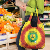 Personalized Lithuania Christmas Tie Dye Grocery Bag Skeleton Soccer Goal Celebration Santa Hat - Wonder Print Shop