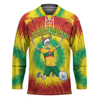 Personalized Lithuania Christmas Tie Dye Hockey Jersey Skeleton Soccer Goal Celebration Santa Hat - Wonder Print Shop