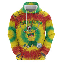 Personalized Lithuania Christmas Tie Dye Hoodie Skeleton Soccer Goal Celebration Santa Hat - Wonder Print Shop