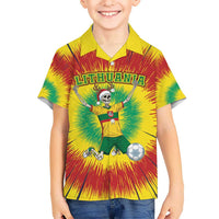 Personalized Lithuania Christmas Tie Dye Kid Hawaiian Shirt Skeleton Soccer Goal Celebration Santa Hat - Wonder Print Shop