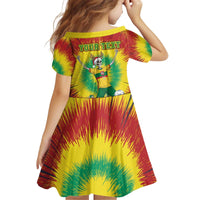 Personalized Lithuania Christmas Tie Dye Kid Short Sleeve Dress Skeleton Soccer Goal Celebration Santa Hat - Wonder Print Shop