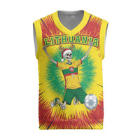 Personalized Lithuania Christmas Tie Dye Christmas Knitted V-Neck Vest Skeleton Soccer Goal Celebration Santa Hat - Wonder Print Shop