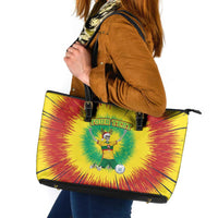 Personalized Lithuania Christmas Tie Dye Leather Tote Bag Skeleton Soccer Goal Celebration Santa Hat - Wonder Print Shop