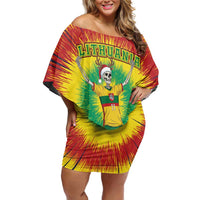Personalized Lithuania Christmas Tie Dye Off Shoulder Short Dress Skeleton Soccer Goal Celebration Santa Hat - Wonder Print Shop