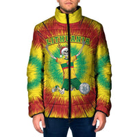 Personalized Lithuania Christmas Tie Dye Padded Jacket Skeleton Soccer Goal Celebration Santa Hat - Wonder Print Shop