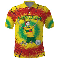 Personalized Lithuania Christmas Tie Dye Polo Shirt Skeleton Soccer Goal Celebration Santa Hat - Wonder Print Shop