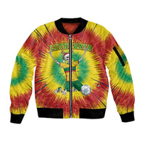 Personalized Lithuania Christmas Tie Dye Sleeve Zip Bomber Jacket Skeleton Soccer Goal Celebration Santa Hat - Wonder Print Shop