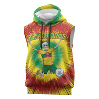Personalized Lithuania Christmas Tie Dye Sleeveless Hoodie Skeleton Soccer Goal Celebration Santa Hat - Wonder Print Shop