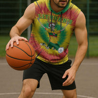 Personalized Lithuania Christmas Tie Dye Sleeveless Hoodie Skeleton Soccer Goal Celebration Santa Hat - Wonder Print Shop