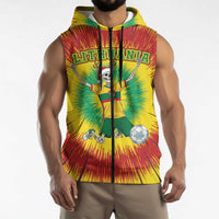 Personalized Lithuania Christmas Tie Dye Sleeveless Zip Hoodie Skeleton Soccer Goal Celebration Santa Hat - Wonder Print Shop