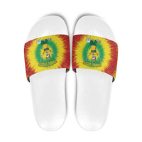 Personalized Lithuania Christmas Tie Dye Slide Sandals Skeleton Soccer Goal Celebration Santa Hat - Wonder Print Shop