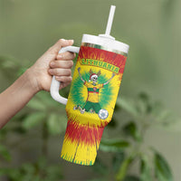 Personalized Lithuania Christmas Tie Dye Tumbler With Handle Skeleton Soccer Goal Celebration Santa Hat - Wonder Print Shop